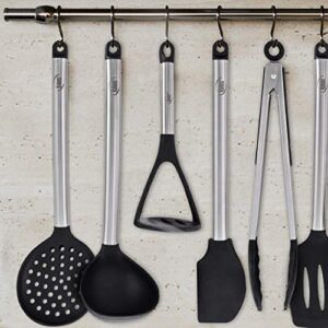 Kaluns 12 piece Stainless Steel and Silicone Kitchen Utensils set, black block holder - Non-stick and Heat resistant Cooking Supplies - New Chef's Spatula Tools Cookware Collection - Best Holiday