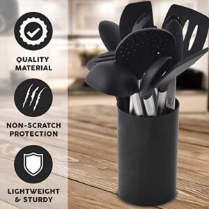 Kaluns 12 piece Stainless Steel and Silicone Kitchen Utensils set, black block holder - Non-stick and Heat resistant Cooking Supplies - New Chef's Spatula Tools Cookware Collection - Best Holiday