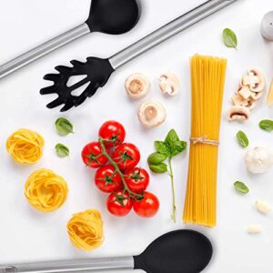 Kaluns 12 piece Stainless Steel and Silicone Kitchen Utensils set, black block holder - Non-stick and Heat resistant Cooking Supplies - New Chef's Spatula Tools Cookware Collection - Best Holiday