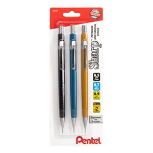pentel sharp mechanical pencil 3 pack assorted barrels (1 each 0.5mm, 0.7mm, 0.9mm)