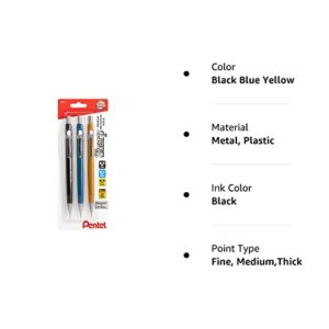 Pentel Sharp Mechanical Pencil 3 pack Assorted Barrels (1 each 0.5mm, 0.7mm, 0.9mm)