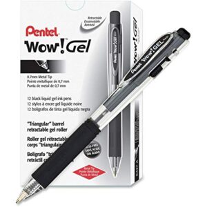 Pentel WOW! Gel Retractable Gel Pen 0.7mm Medium Line Black Ink, Box of 12 (K437-A)