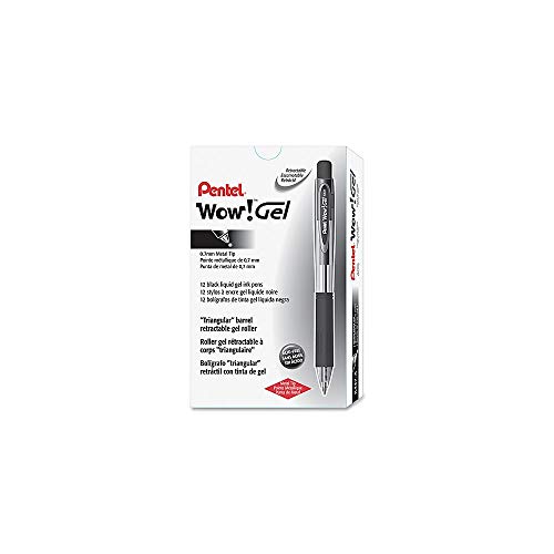 Pentel WOW! Gel Retractable Gel Pen 0.7mm Medium Line Black Ink, Box of 12 (K437-A)