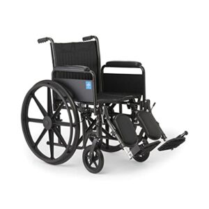 medline k1 basic vinyl wheelchair with full-length arms and elevating leg rests, 18-inch wide seat