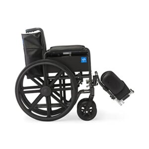 Medline K1 Basic Vinyl Wheelchair with Full-Length Arms and Elevating Leg Rests, 18-Inch Wide Seat