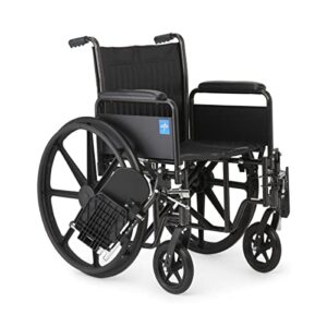 Medline K1 Basic Vinyl Wheelchair with Full-Length Arms and Elevating Leg Rests, 18-Inch Wide Seat