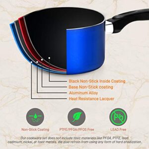 15-Piece Nonstick Kitchen Cookware Set PTFE/PFOA/PFOS- Free | Colorful Heat Resistant Lacquer Kitchen Ware Pots Pan Set w/ Saucepot, Frying Pans, Pots, Oven Pot, Lids, 5 Utensil - NutriChef NCCWCOR15