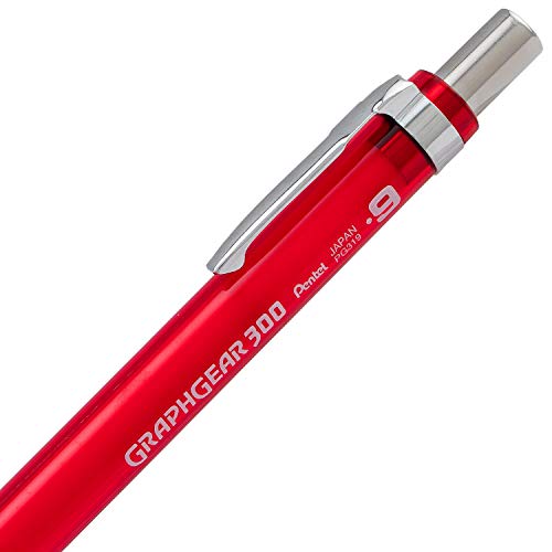 Pentel Arts GraphGear 300 Mechanical Pencil, (0.9mm) Thick line, 1-Pack, Red Barrel