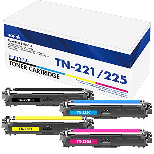 TN221 TN225 TN-221 Toner Cartridges: Compatible Replacement for Brother TN221BK TN225C TN225M TN225Y for HL-3170CDW MFC-9130CW MFC-9340CDW HL-3140CW HL-3150CDW MFC-9330CDW MFC-9140CDN Printer (4Packs)