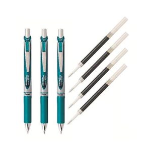 pentel energel deluxe rtx liquid gel ink pen set kit, pack of 3 with 4 refills (turquoise – 0.7mm) �