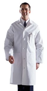 medline men’s premium full-length cotton twill lab coat, knot buttons, white, size 38, 1 count