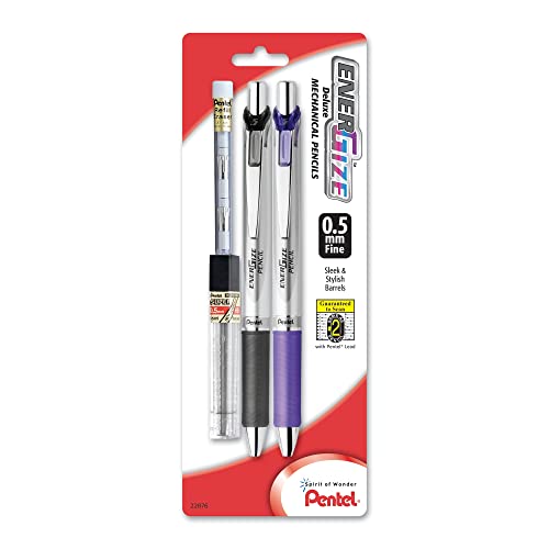 Pentel® EnerGize Mechanical Pencils, 0.5 mm, Silver Barrel, Pack Of 2