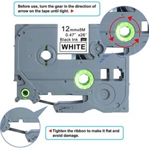 TZe-221 Laminated Label Tape Compatible for BRO TZe221 TZe 221 Black on White 4 Pack 0.35" x 26.2 Feet(9mm x 8m) for P-Touch PT-D200 PT-D210 PT-7600 PT-E300 PT-D400 Label Makers