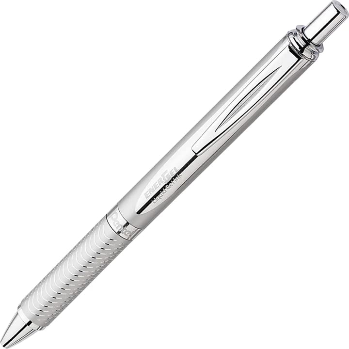 Pentel EnerGel Alloy Retractable Premium Liquid Gel Pen, (0.7mm) Metal Tip, Medium Line, Silver Barrel, Refillable Black Ink