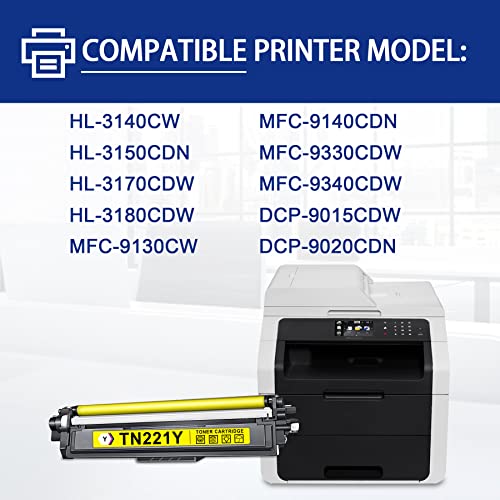 NUCALA Compatible TN221Y TN-221Y TN 221Y Toner Cartridge Replacement for Brother MFC-9140CDN HL-3170CDW HL-3180CDW MFC-9130CW DCP-9020CDN Printer Toner (2,200 Pages 2-Pack, Yellow)