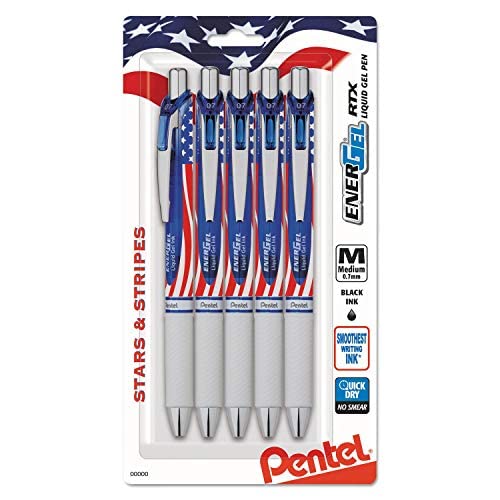 Pentel Bl77usabp5a Energel Rtx Retractable Liquid Gel Pen.7Mm, Usa Barrel, Black Ink, 5/Pk