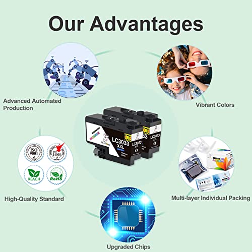 MS DEER Compatible LC3033 Ink Cartridges Replacement for Brother LC3033 XXL Ink Cartridge Black LC3033XXL LC3033BK LC3035 Super High Yield for MFC-J995DW MFC-J805DW MFC-J815DW MFCJ995DW Printer 2-Pack