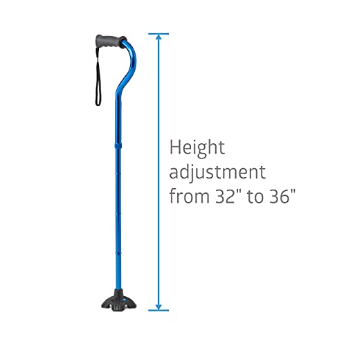 Medline Offset Folding Cane, 4-Point Base With Cushioned Gel Handle, Supports Up To 350 lbs, Blue