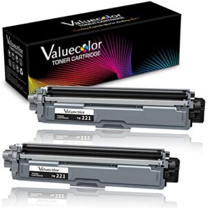 valuecolor compatible toner cartridge replacement for brother tn221 black tn221bk use with mfc-9130cw hl-3140cw hl-3170cdw hl-3180cdw mfc-9330cdw mfc-9340cdw (2 black)