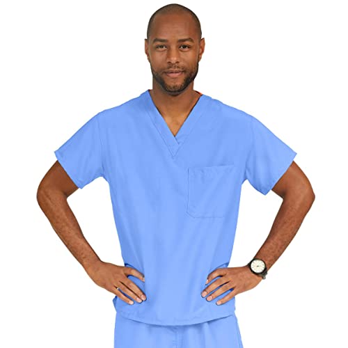 Medline PerforMAX One-Pocket Reversible Scrub Top, ANG-CC, X-Small, Ceil Blue