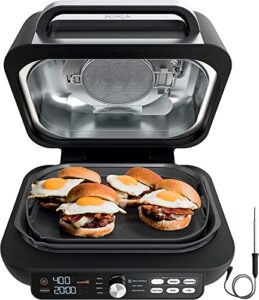 ninja ig651 foodi smart xl pro 7-in-1 indoor grill/griddle combo, use opened or closed, with griddle, air fry, dehydrate & more, pro power grate, flat top griddle, crisper, smart thermometer, black (renewed)