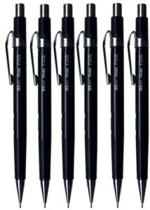 pentel 0.5mm (p205) black p200 series automatic mechanical drafting pencil refillable lead eraser p205-a (pack of 6)