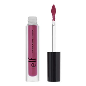 e.l.f. cosmetics liquid matte lipstick, highly pigmented, quick drying & smudge proof, nourish & soften, diamond-shaped wand, berry sorbet