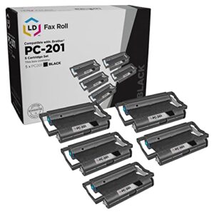 ld compatible fax cartridge with roll replacement for brother pc201 (5-pack)