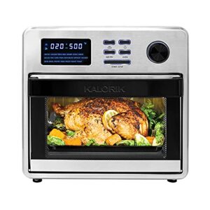 kalorik maxx digital air fryer oven, 16 quart, 9-in-1 countertop toaster oven and air fryer combo, 21 smart presets, 9 easy-to-clean accessories, 1600w, stainless steel