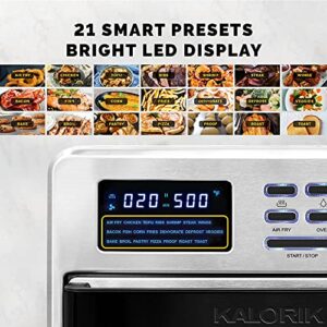 Kalorik MAXX Digital Air Fryer Oven, 16 Quart, 9-in-1 Countertop Toaster Oven and Air Fryer Combo, 21 Smart Presets, 9 Easy-to-Clean Accessories, 1600W, Stainless Steel