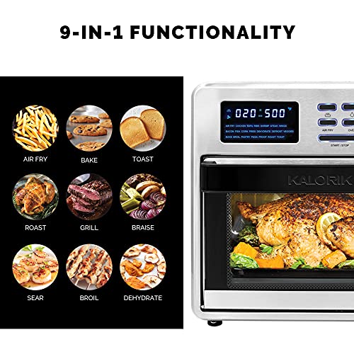 Kalorik MAXX Digital Air Fryer Oven, 16 Quart, 9-in-1 Countertop Toaster Oven and Air Fryer Combo, 21 Smart Presets, 9 Easy-to-Clean Accessories, 1600W, Stainless Steel