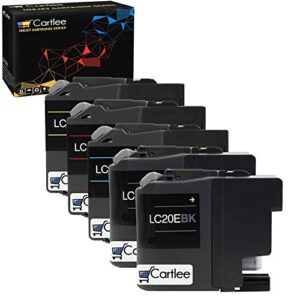 cartlee set of 5 remanufactured super high yield ink lc20e lc-20e cartridges replacement for mfc-j5920dw multifunction printer (2 black, 1 cyan, 1 magenta, 1 yellow) lc20ebk lc20ec lc20em lc20ey xxl