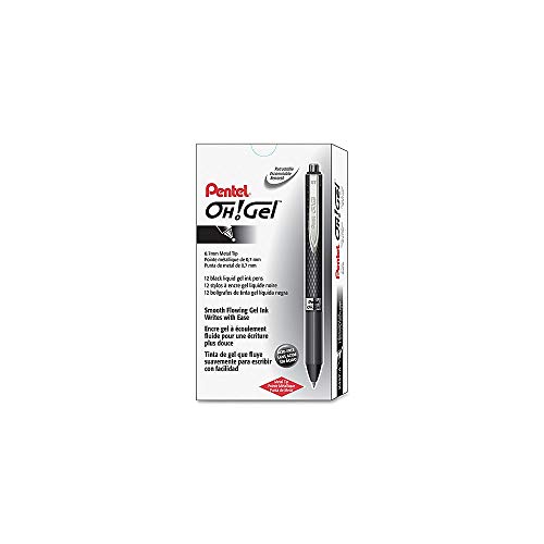 Pentel Oh! Gel Retractable Gel Pen, Medium Line, Black Ink, Box of 12 (K497-A)