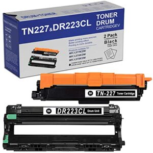 guloya compatible 2-pack (1 toner+1 drum,black) tn227 dr-223cl tn-227 toner cartridge and dr223cl drum unit replacement for brother mfc-l3770cdw hl-3210cw dcp-l3550cdw printer