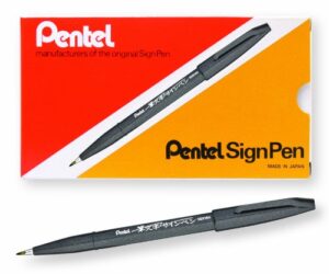 pentel arts sign pen touch, fude brush tip, black ink , box of 12 (ses15-na)