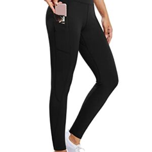 BALEAF Women's Fleece Lined Water Resistant Legging High Waisted Thermal Winter Hiking Running Pants Pockets Black Medium