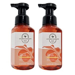 Bath and Body Works 2 Pack Aromatherapy Energy Orange Ginger Gentle Foaming Hand Soap 8.75 Ounce Dark Brown Bottle with Orange Band