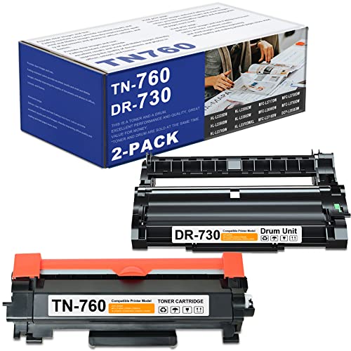 [1Drum+1Toner,2 Pack] Compatible High Yeild DR730 DR-730 Drum Unit & TN760 TN-760 Toner Cartridge Replacement for Brother HL-L2395DW MFC-L2750DW HL-L2390DW HL-L2370DW MFC-L2710DW DCP-L2550DW Printer