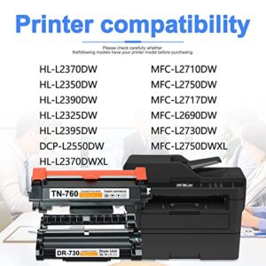 [1Drum+1Toner,2 Pack] Compatible High Yeild DR730 DR-730 Drum Unit & TN760 TN-760 Toner Cartridge Replacement for Brother HL-L2395DW MFC-L2750DW HL-L2390DW HL-L2370DW MFC-L2710DW DCP-L2550DW Printer