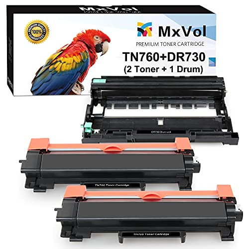 MxVol Compatible Toner Cartridge and Drum Unit Replacement for Brother TN760 DR730 DR 730 use for HL-L2350DW MFC-L2750DW HL-L2395DW Printer (2 Toners+1 Drum, 3-Pack)