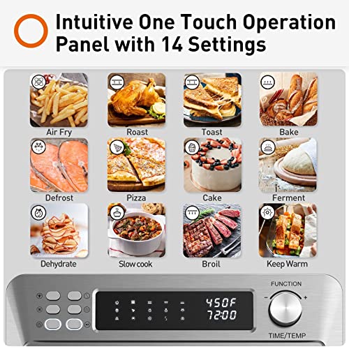 JOYOUNG Air Fryer Toaster Oven with 14 Preset Functions Convection Oven Oil-Less 25QT 1700W, Full-Metal Structure & DualWall Glass, Recipes