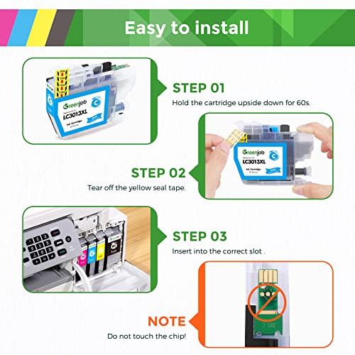 Greenjob LC3013 LC3011 Compatible Ink Cartridge Replacement for Brother LC3013 LC3011 LC-3013 Compatible with MFC-J491DW MFC-J497DW MFC-J895DW MFC-J690DW (1 Black, 1 Cyan, 1 Magenta, 1 Yellow).