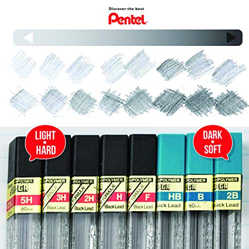 Pentel Super Hi-Polymer Lead Refills, 0.5mm, 12 Leads per Tube, Black (C505-HB)