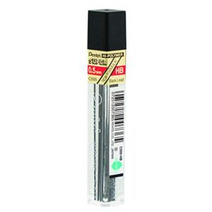 Pentel Super Hi-Polymer Lead Refills, 0.5mm, 12 Leads per Tube, Black (C505-HB)