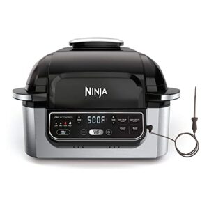 ninja foodi pro 5-in-1 integrated smart probe and cyclonic technology indoor grill, air fryer, roast, bake, dehydrate (ag400), 10″ x 10″, black and silver (renewed)