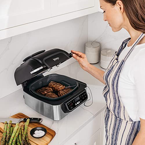 Ninja Foodi Pro 5-in-1 Integrated Smart Probe and Cyclonic Technology Indoor Grill, Air Fryer, Roast, Bake, Dehydrate (AG400), 10" X 10", Black and Silver (Renewed)