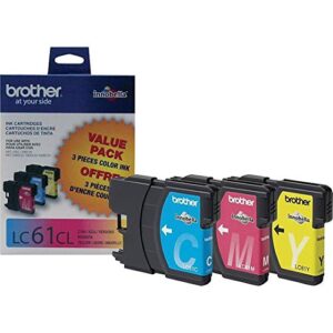 Brother Set of 3 LC61 Color Cartridges Includes: 1 Cyan LC61C, 1 Magenta LC61M, and 1 Yellow LC61Y All Cartridges are in Genuine Original Factory Sealed Plastic Packaging