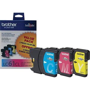 brother set of 3 lc61 color cartridges includes: 1 cyan lc61c, 1 magenta lc61m, and 1 yellow lc61y all cartridges are in genuine original factory sealed plastic packaging