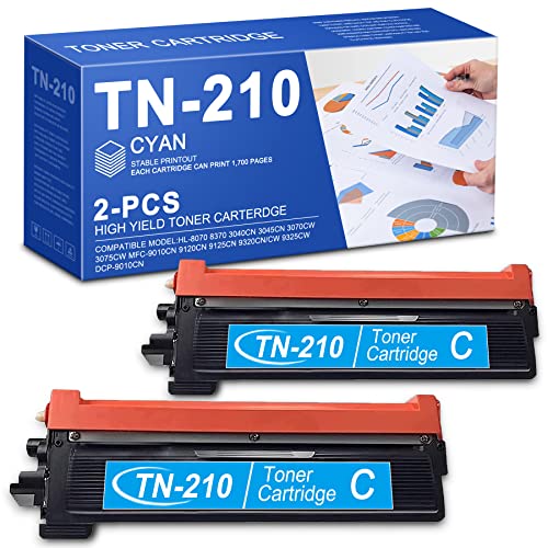 2 Pack Cyan Compatible TN210 TN-210 Toner Cartridge Replacement for Brother HL-8370 3045CN 3075CW DCP-9010CN MFC-9120CN 9320CN/CW 9325CW Series Printer - by TECHNETIUMINK