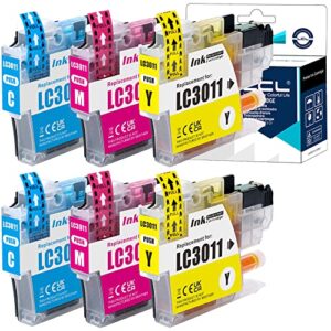 lcl compatible ink cartridge replacement for brother lc30113pks lc-3011 lc3011 lc-3011c lc3011c lc3011m lc3011y mfc-j491dw mfc-j497dw mfc-j690dw mfc-j895dw (6-pack 2cyan 2m 2y)